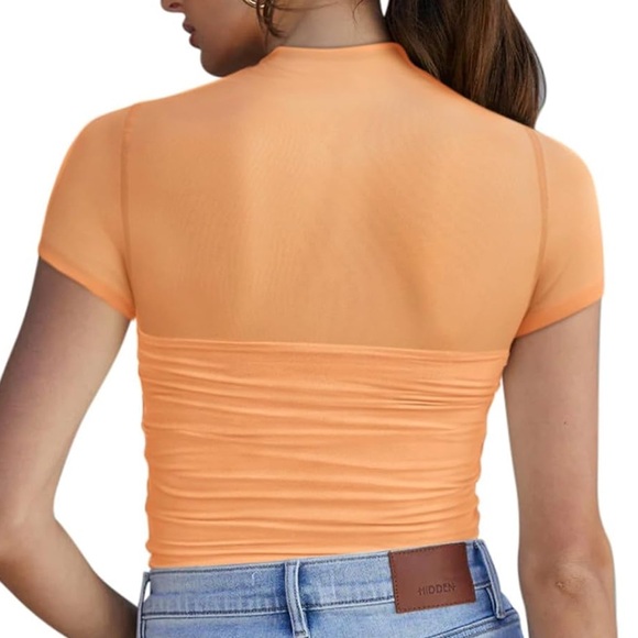 Orange Sheer Ruched Top - Picture 2 of 3